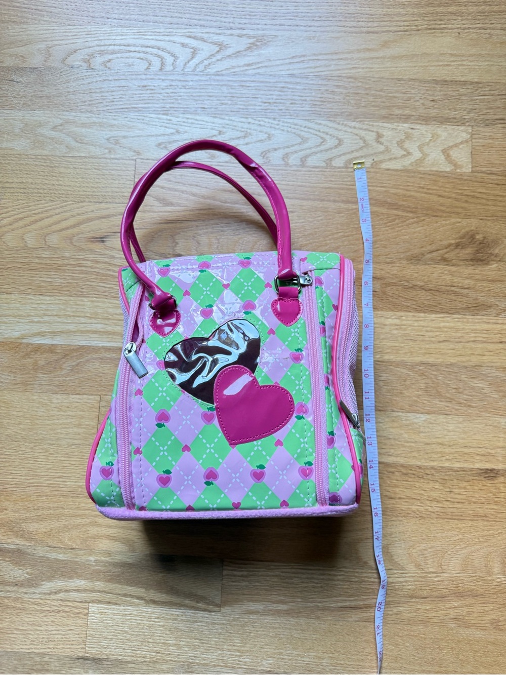 Pink & Green Heart Pattern toy pet carrier tote or purse. - Picture 6 of 7